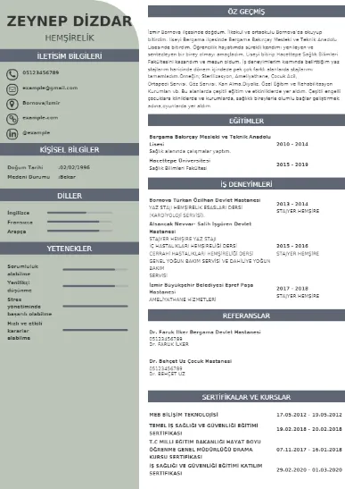 Sağlık Çalışanı Cv Örnekleri cv indir